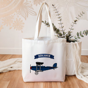 Bolsa Tote Avião Azul Vintage Retro para Crianças
