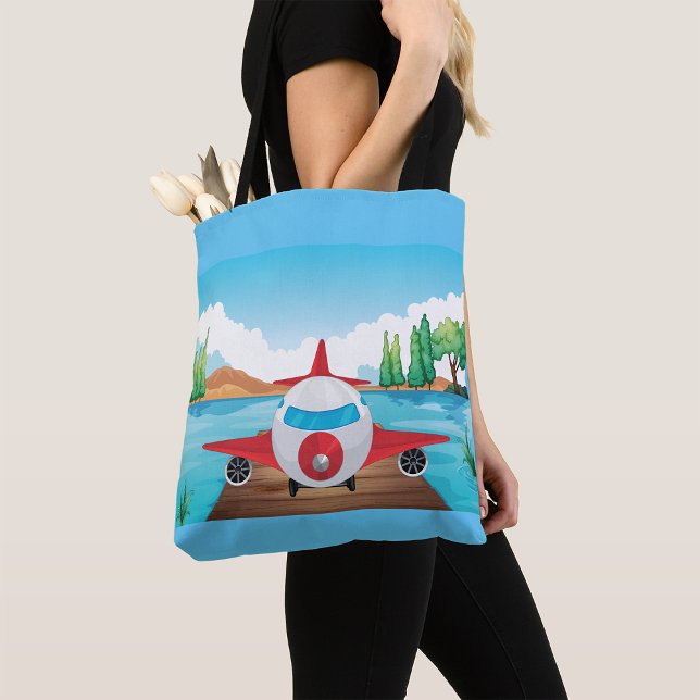 Bolsa Tote Avião Cartoon no Lago Diversão Viagem (Criador carregado)
