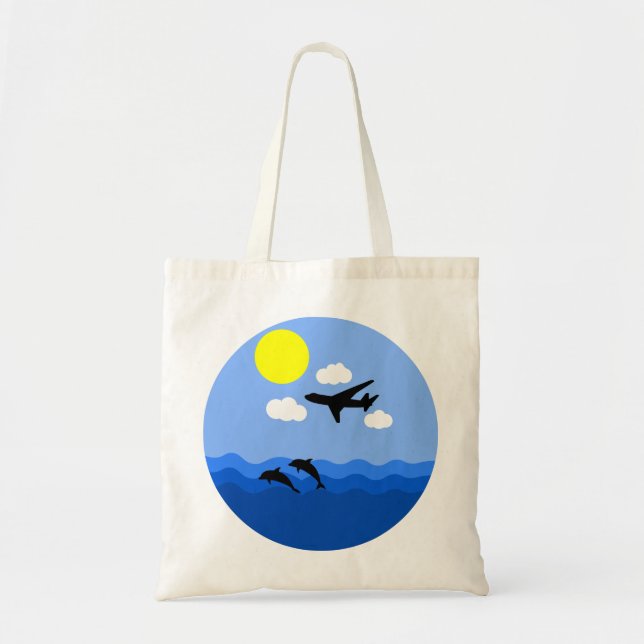 Bolsa Tote avião sobrevoando a água com golfinhos (Frente)