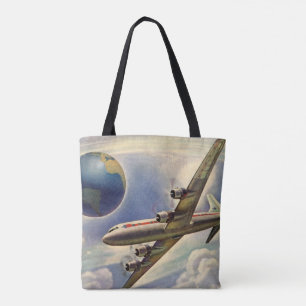 Bolsa Tote Avião Vintage Voando ao redor do mundo em nuvens