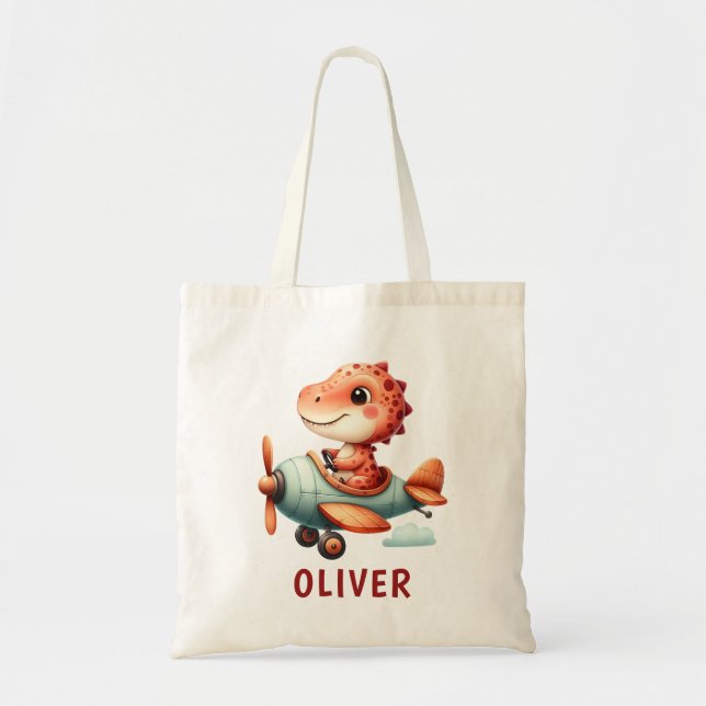 Bolsa Tote Avião Voador Dinossauro Piloto Cute (Frente)
