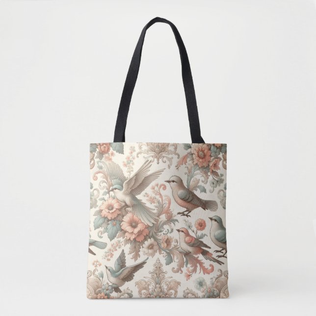 Bolsa Tote Aviário Vitoriano: Um Jardim Pastel (Frente)