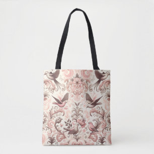 Bolsa Tote Aviário Vitoriano: Um Jardim Rosa Pastel