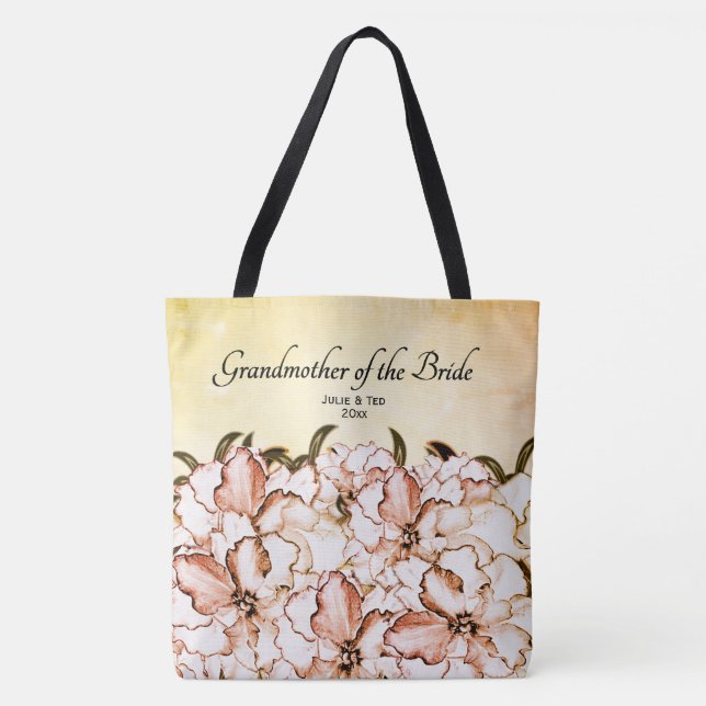 Bolsa Tote Avó da Noiva Floral com Nomes / Data (Frente)