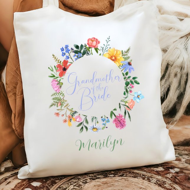 Bolsa Tote Avó de flor selvagem do casamento nobre (Grandmother of the bride wildflower floral wreath tote bag gift)