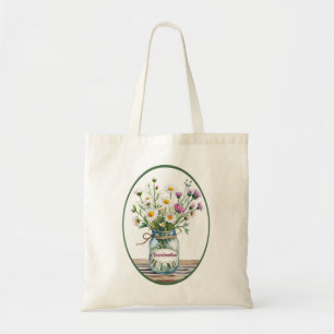 Bolsa Tote Avó de flores selvagens em Mason Jar