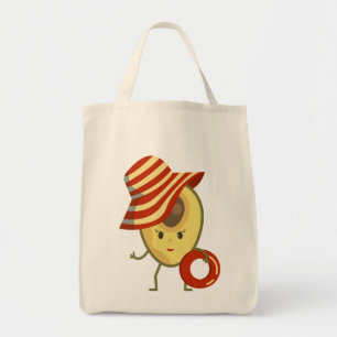 Bolsa Tote Avocado, garota de praia com chapéu de sol e anel 
