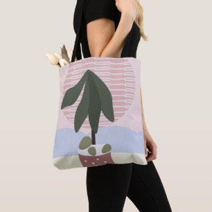 Bolsa Tote Avocado Tree Blush Geométrico Suave Rosa Verde