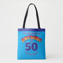 Bolsa Tote AWESOME 50 Aniversário com texto azul