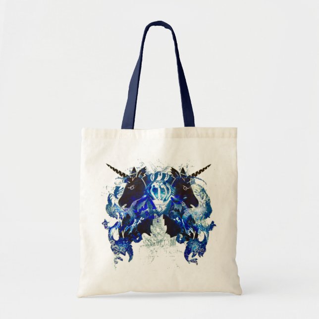 Bolsa Tote Awesomeness azul com unicórnios (Frente)