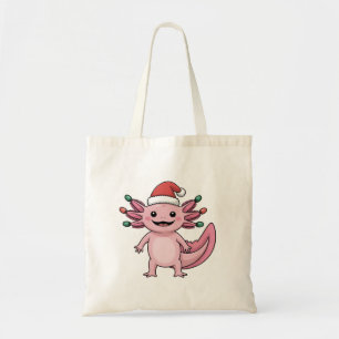 Bolsa Tote Axolote Engraçado de Natal com Chapéu de Papai Noe