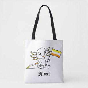 Bolsa Tote Axolotl bonito com sinalizador de orgulho médio LG