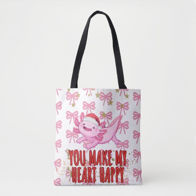 Bolsa Tote axolotl rosado e giro (Frente)