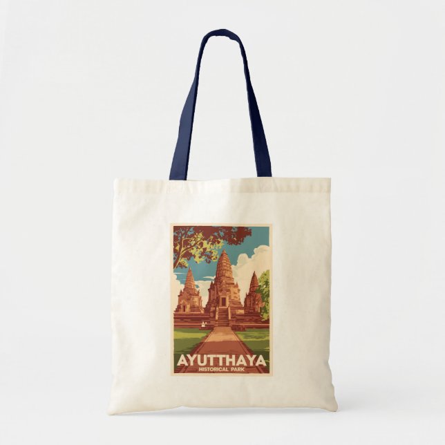 Bolsa Tote Ayutthaya Historical Park Illustration Viagem Art (Frente)