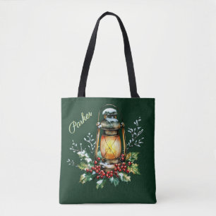 Bolsa Tote Azevinho & Frutas Vermelhas Personalizados em Aqua