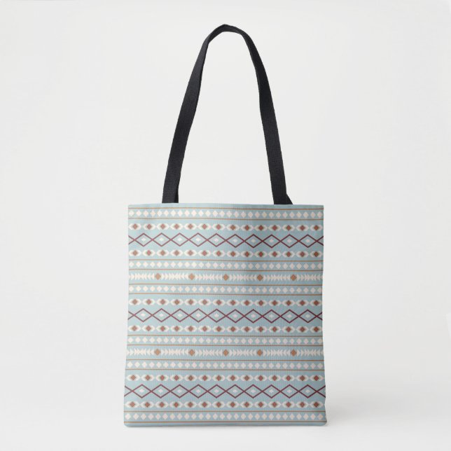 Bolsa Tote Aztec Formas Padrão Rastreamento Creme Azul-Teal (Frente)