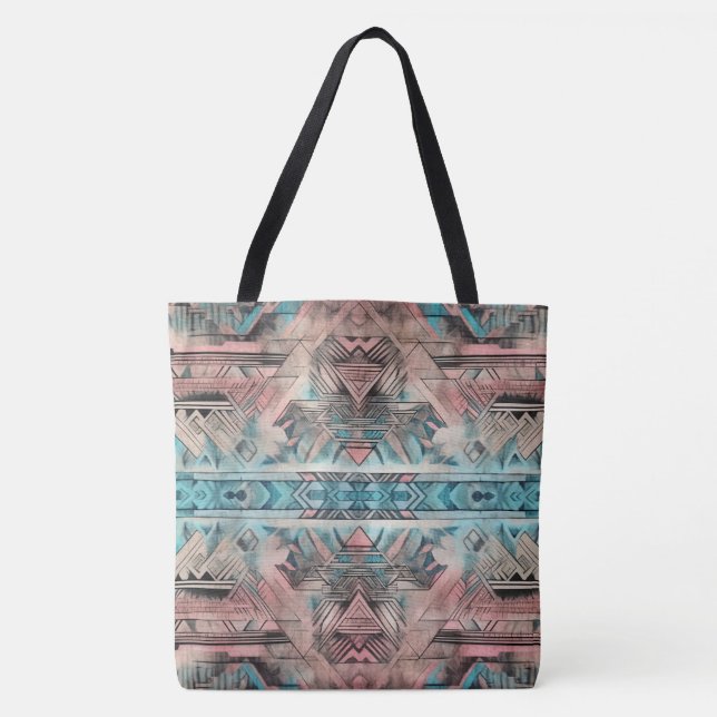 Bolsa Tote Aztec Sudoeste Pastel Cor-De-Rosa E Azul (Frente)