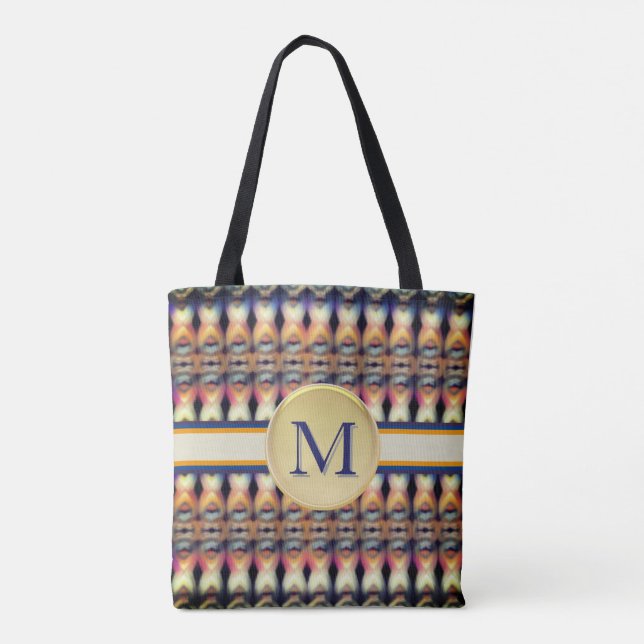 Bolsa Tote Azul abstrato, Laranja e Múltiplos (Verso)