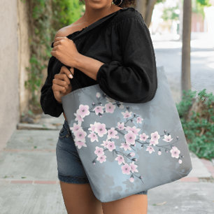 Bolsa Tote Azul-acinzentado-rosado-rosado-esmalte-cereja Flor