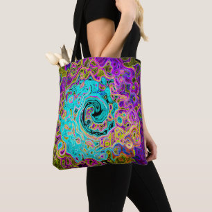 Bolsa Tote Azul Aqua Gelado Groovy Abstrato Retro Líquido Red