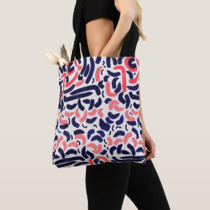 Bolsa Tote Azul Artístico e Laranja Acrílico Padrão Curvo
