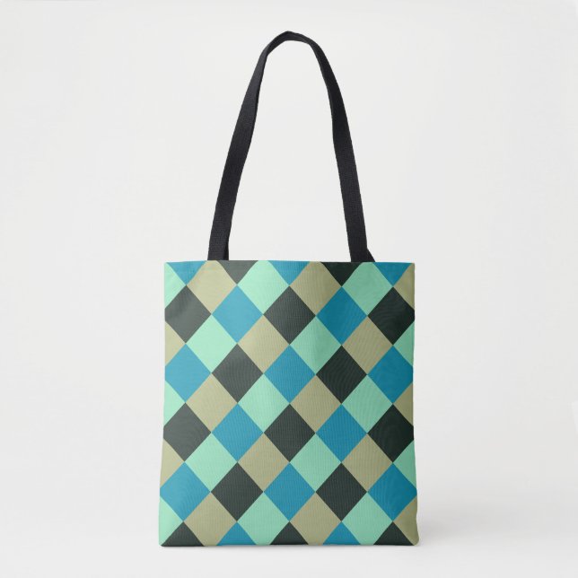 Bolsa Tote Azul Azul Azul Azul Aqua Xadrez de Turquesa (Frente)