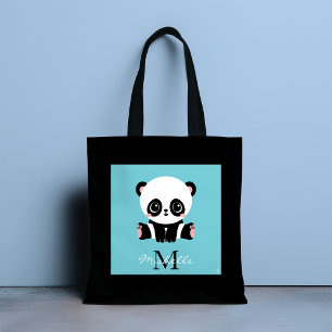 Bolsa Tote Azul-Azul-bolha Personalizada de Panda Cuta Monogr