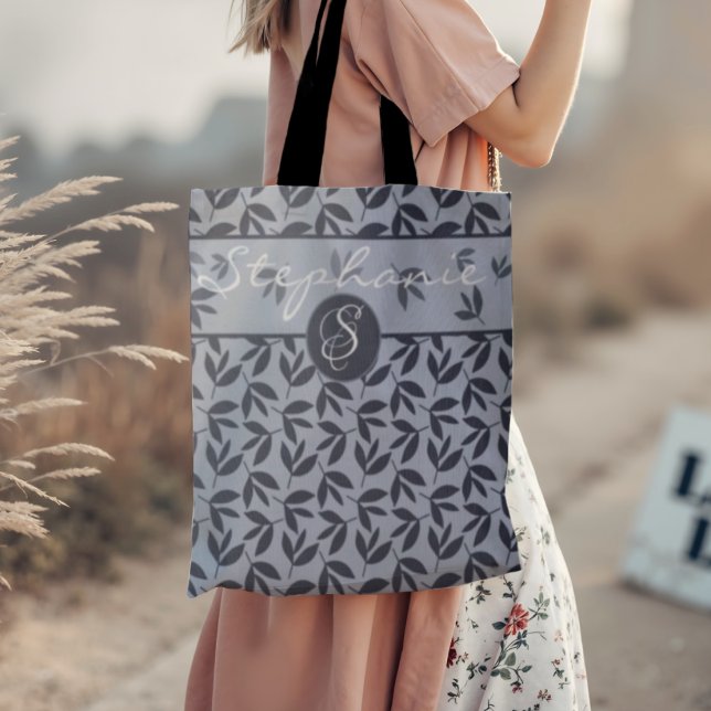 Bolsa Tote azul botânica moderna Monogram (Criador carregado)