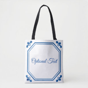 Bolsa Tote Azul & Branco Geometria & Flores