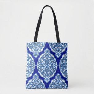Bolsa Tote Azul-branco-luxo, ornamento turco.