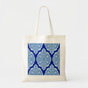 Bolsa Tote Azul-branco-luxo, ornamento turco.