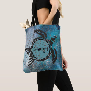 Bolsa Tote Azul-brilhante da tartaruga-do-mar mágico personal