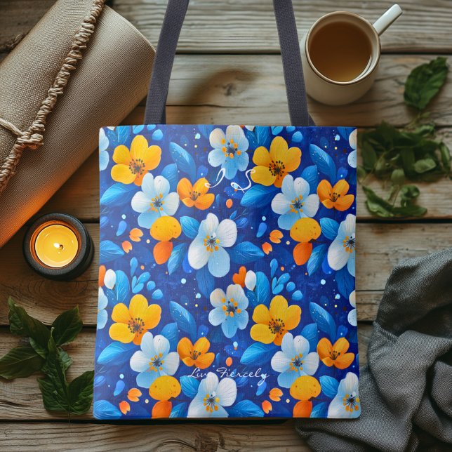 Bolsa Tote Azul Brilhante e Amarelo Floral Wellness Token Bag (Criador carregado)