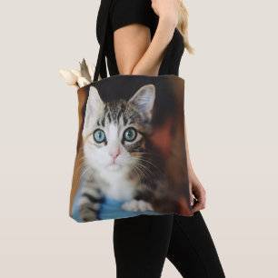 Bolsa Tote Azul brilhante gatinho Eyed