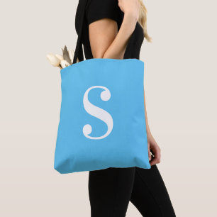 Bolsa Tote Azul claro mínimo com monograma branco grande