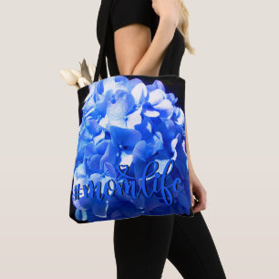 Bolsa Tote Azul cobalto floral elegantes hortênsias azuis 