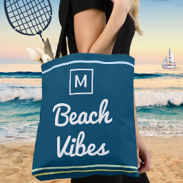 Bolsa Tote Azul com Monograma Vibrações de Praia Elegante