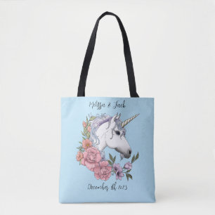 Bolsa Tote Azul Cor-de-rosa branco Unicórnio