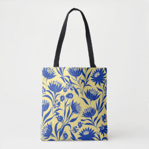 Bolsa Tote Azul Cornflower Moderno Floral Amarelo