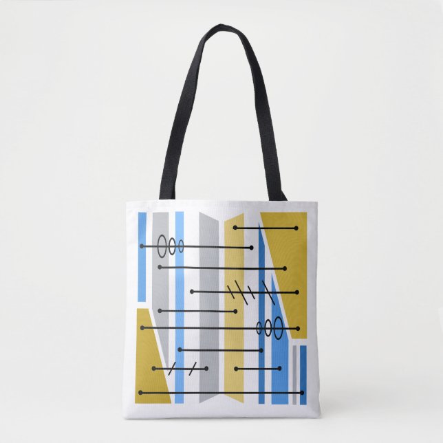 Bolsa Tote Azul de Arte Geométrica de Abstrato Atômica Dourad (Frente)
