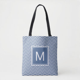 Bolsa Tote Azul de Riverside Moderno com Chevron e Monograma