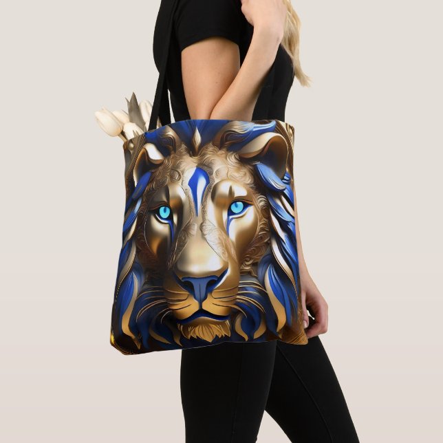 Bolsa Tote Azul De Sapphire E Leão Dourado, (Close Up)