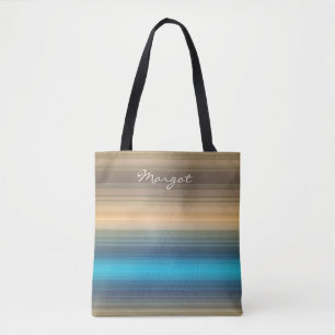 Bolsa Tote Azul do monograma, marinho e listra marrom