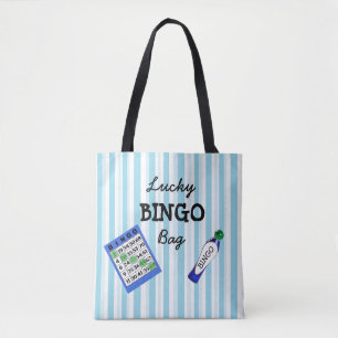 Bolsa Tote Azul do saco do BINGO da boa sorte listrado