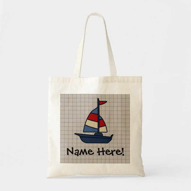 Bolsa Tote Azul do veleiro/menino náuticos personalizados de (Frente)
