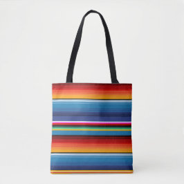 Bolsa Tote Azul Dourado Vermelho Mexicano Sarape