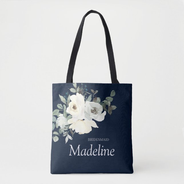 Bolsa Tote Azul Dusty e Marinho Floral Branco (Frente)