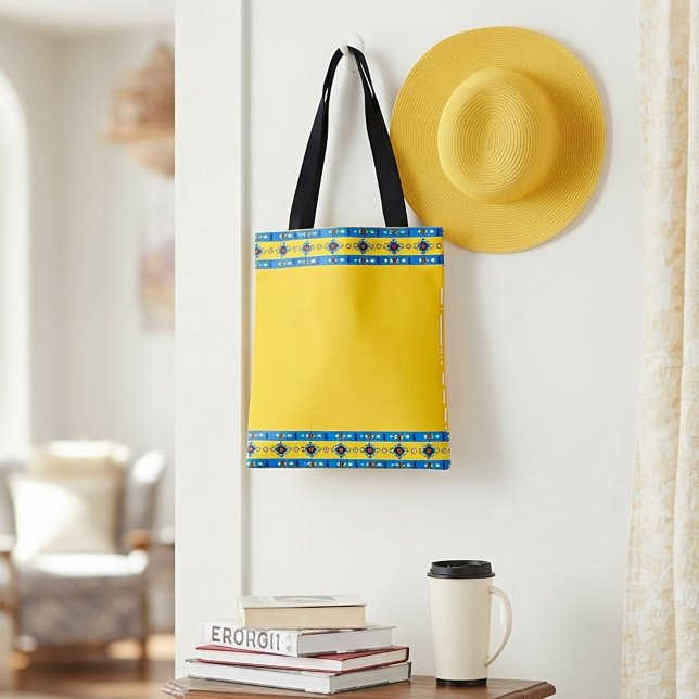 Bolsa Tote Azul e amarelo tribal (Criador carregado)