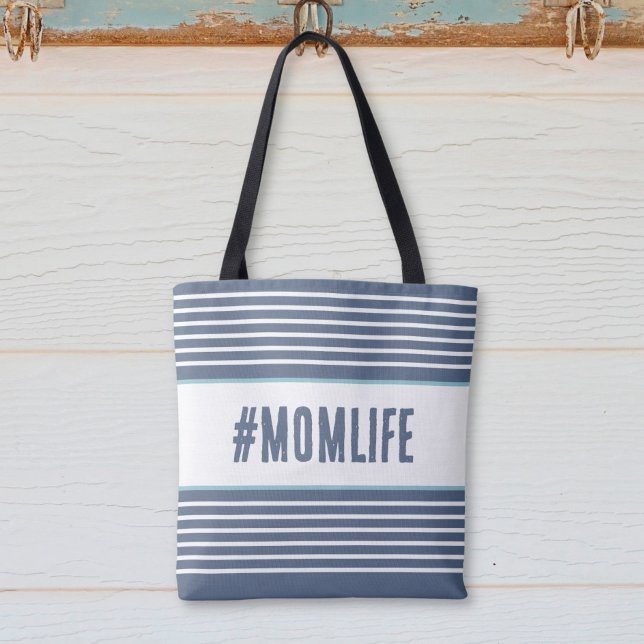 Bolsa Tote Azul e branco da momlife (Criador carregado)