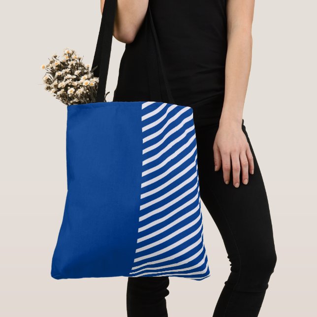 Bolsa Tote Azul e Branco de Diversão Bonita com Stripes (Close Up)